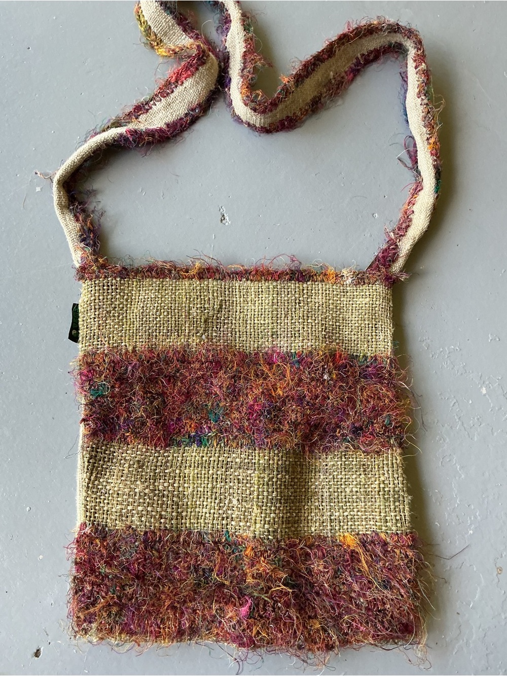 Natural Hemp Gypsy Rose Crossbody Bag with Multicolor Accent